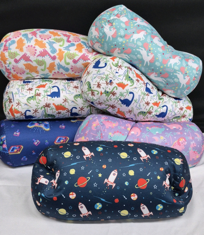 7 New Beaded Bolsters -Dinos, Gaming, Rocket Ships, & Unicorns 6.7" by 11.8"