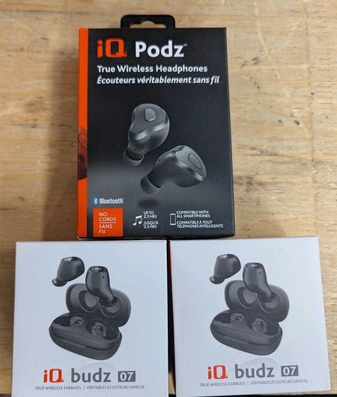 3 New Pairs of iQ Earbuds. 2 iQ Buds 07. And 1 iQ Podz