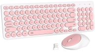 As-New in Box | Fashion Wireless Keyboard and Mouse Combo, FD iK6630 2.4GHz Cordless Cute Round Key Smart Power-Saving Ultra Slim Combo for Laptop, Computer and Mac (Salmon Pink & White)