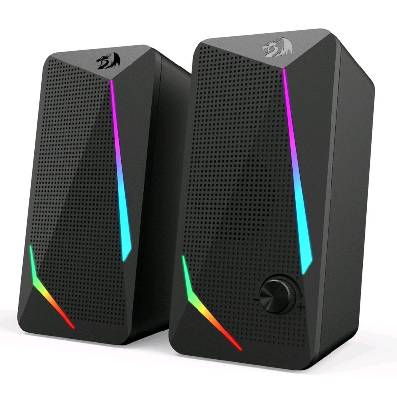 As-New in Box | REDDRAGON Waltz GS510 RGB Desktop Speakers, 2.0 Channel PC Computer Stereo Speaker with 4 Colorful LED Backlight Modes, Enhanced Bass and Easy-Access Volume Control, USB Powered w/ 3.5mm Cable