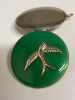 Turquoise Enamel Round Flying Bird Locket Vintage Turquoise Coloured Statement Ring Size 7 Locket approximately 1.25 inch - 3