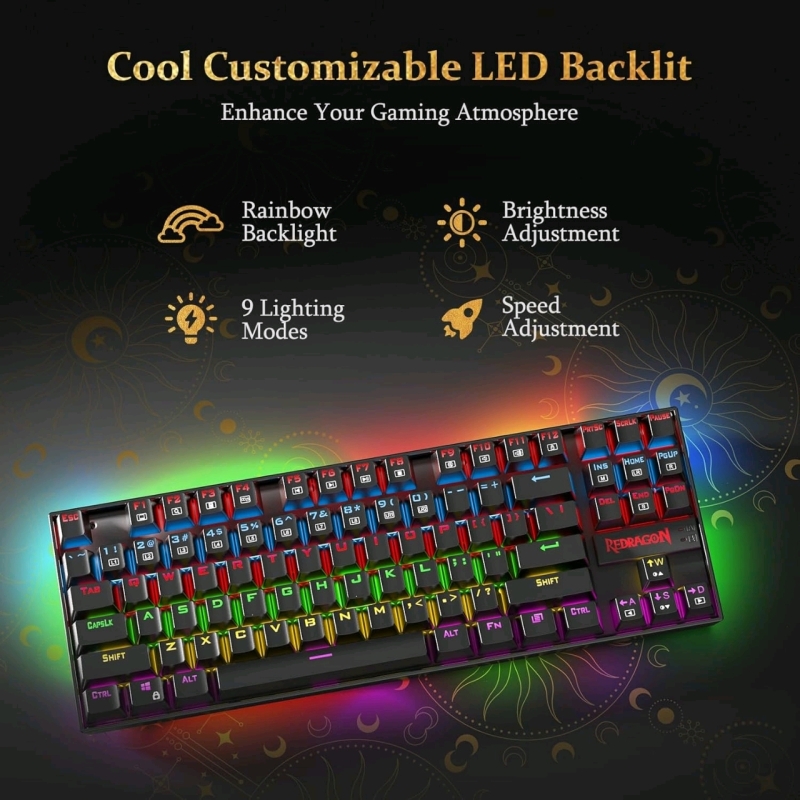 As-New in Box | RED DRAGON Kumara Elite Wired/2.4G Wireless/Bluetooth Connected Mechanical Keyboard: Rainbow LED, Dust Proof Red