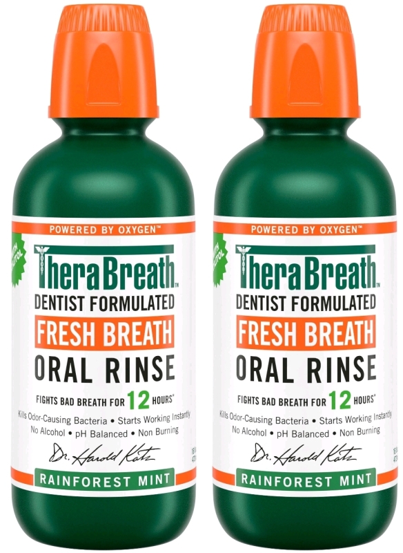 New Sealed 2pk THERA BREATH Fresh Breath Oral Rinse : Rainforest Mint 473ml/16oz Each