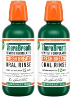 New Sealed 2pk THERA BREATH Fresh Breath Oral Rinse : Rainforest Mint 473ml/16oz Each