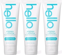 3 New Sealed HELLO Antiplaque and Whitening Fluoride Free Toothpaste, Natural Peppermint Flavor, SLS Free, Gluten Free, Peroxide Free, Vegan