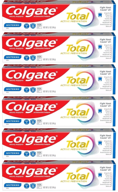 6 New Sealed COLGATE Total Active Prevention Whitening Toothpaste : Clean Mint - 144g each