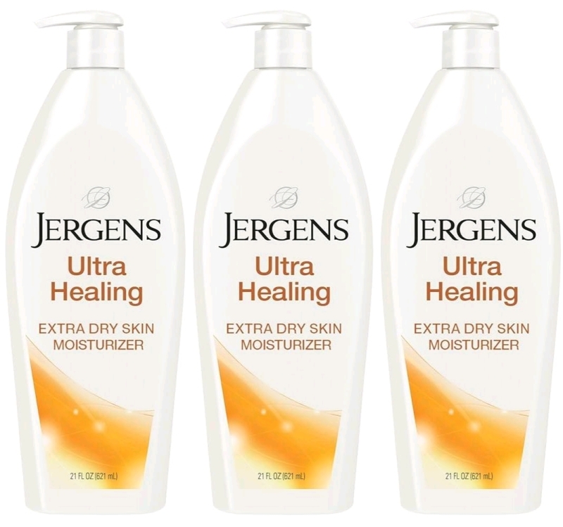 3 As-New JERGENS Ultra Healing 48 Hour Moisturizer, Repairs & Heals Extra Dry Skin - 621ml ea (One pump cap has fallen off