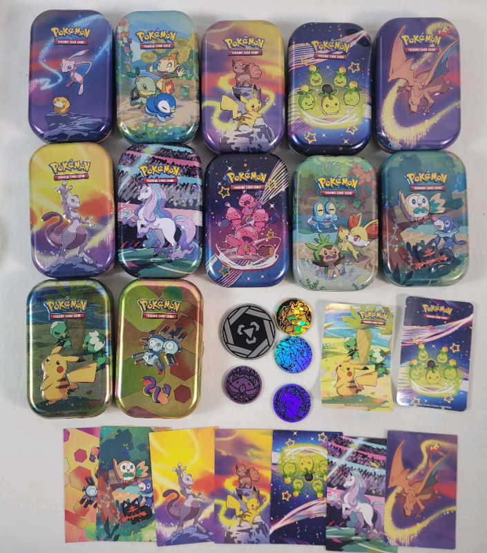 Pok&eacute;mon Collection . 12 Pok&eacute;mon Tins , 5 Pok&eacute;mon Coins & 9 Pok&eacute;mon Art Cards