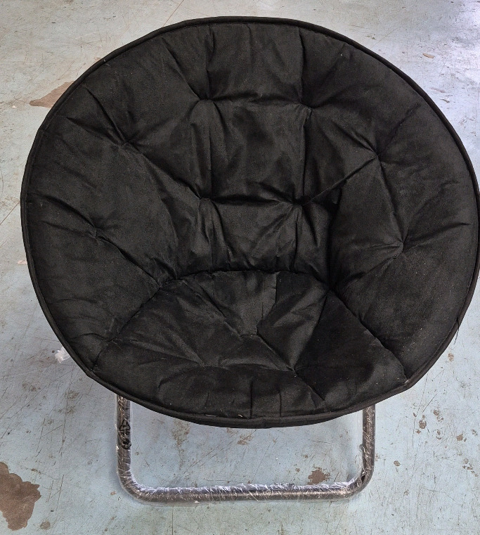 As New Oversized Foldable Saucer Chair in Black 31" Diameter, 28.5" Tall and Seat Height 15"<br/>