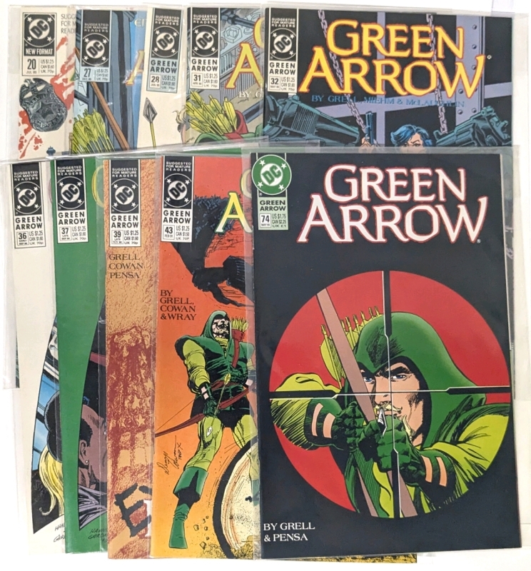 10 Vintage 1989 - 91 DC Comics GREEN ARROW Mixed Issues With Grell (Best of All GA) - All Bagged