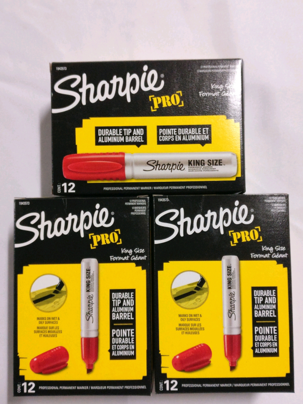 3 New 12 Packs Sharpie Pro King Size Markers - Red