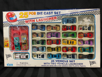 Vintage 24 Die Cast Car Set with Launcher - one car is missing - 24 Cars and a 2-Vehicle Launcher