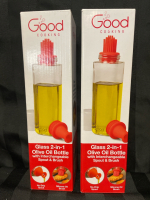 2 New Glass Olive Oil Bottle with Brush and Spout