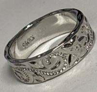 925 Sterling Silver stamped Artisan Crafted Leaf and Flower Wide Band Ring Retro Style Elegance Size 10