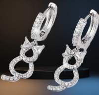 Cat Earrings 18K Gold Plated Minimalist Dangle Hoop Earrings With Sparkling Zirconia Approximately 1 inch