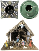 INCREDIBLY Heavy Vintage Cast Iron Christmas Tree Stand, Vintage Nativity Diorama 17" Tall & Plastic Christmas Tree Stand