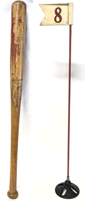 Vintage #9 Roberto Clemente Louisville 225LL Kentucky Air Seasoned Little League Bat 28.75" Long & Vintage Metal Golf #8 Hole Marker with Plastic Flag 26" Tall
