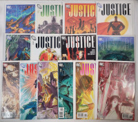 DC Comics JUSTICE #1 - #12 - Complete Run of 12 w/Variant Cover Issues #4 & #5 . Fourteen (14) Issues All Bagged & Boarded . #9 Not Boarded . , Well Taken Care Of , High Grade