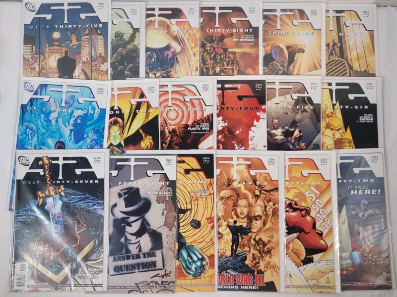 DC Comics 52 Week Thirty-Five - Week Fifty-Two , Consecutive Issues . Eighteen (18) Comics , All Bagged & Boarded . Issue Week Forty-Eight not boarded . , Well Taken Care Of , High Grade