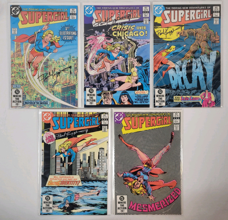 Vintage 1982 DC Comics The Daring New Adventures of SUPERGIRL Issues #1 - #5 . All Issues Signed by Writer Paul Kupperberg . All Issues Bagged & Boarded . No COA . Fine / Very Fine +