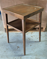 Vintage Wooden Side Table with Glass Top - 18.5" L & W, and 27.5" H