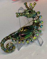 Vintage-Inspired Seahorse Brooch with Rhinestones 18K Golden Plated Rhinestone Embellishments Seashell Tummy approximately 3.15 x 1.85 inch