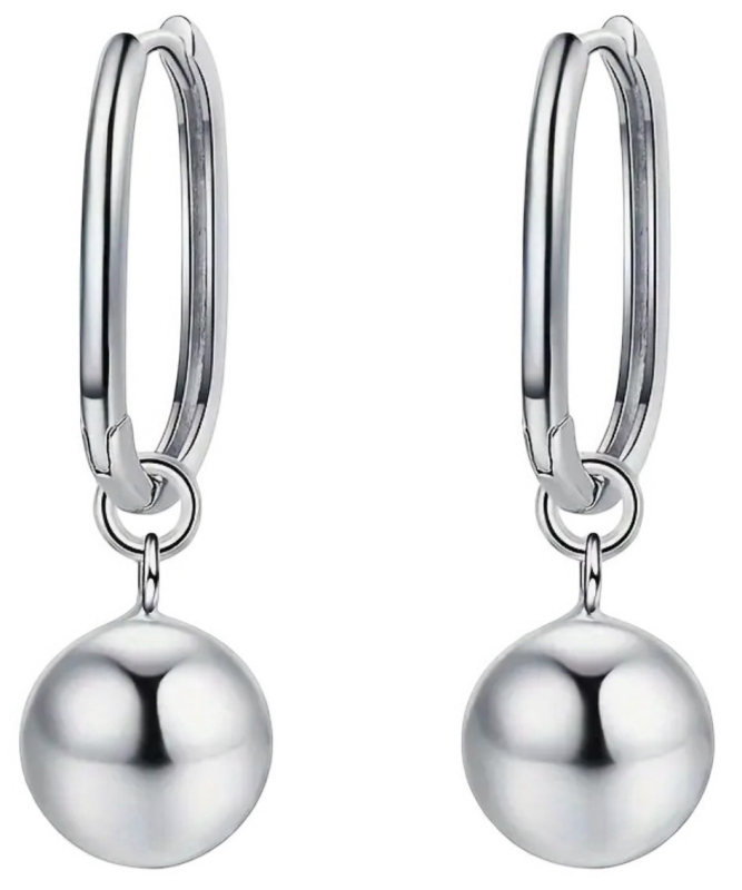 New S925 Silver Simple High-End Geometric Glossy Large Oval Hoop Bead Drop Earrings Snap in pierced Approximately 1.5 inch