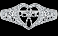 Elegant S925 Sterling Silver Heart Cross Ring Open Scroll work with Stones Stamped Size 9