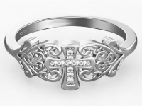 S925 Silver Stamped Faith Cross Ring with Elegant Heart-Shaped Scrolled with stones on Cross Size 8