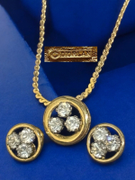 D&rsquo;Orlan 22ct Plated Signed Elegant Necklace Matched Pierced Earrings Swarovski Stones on D&rsquo;orlan Card