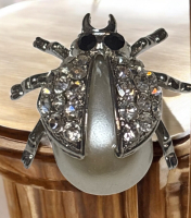 Vintage Ladybug Clear Rhinestone Brooch Black Rhinestone Eyes Pearl Style Belly Under Wings Approximately 1 inch