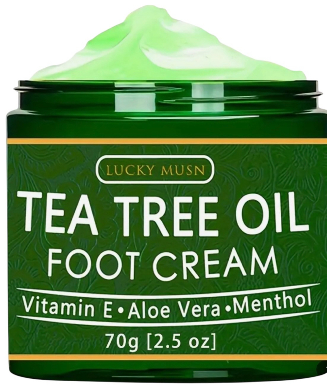 New 2oz LUCKY MUSN Tea Tree Oil Foot Cream with Aloe Vera Hyaluronic Acid & Honey Intense Moisturizing for Dry Cracked Feet, Care Alcohol-Free Natural Ingredient Aloe Vera Infused Stock Photos added