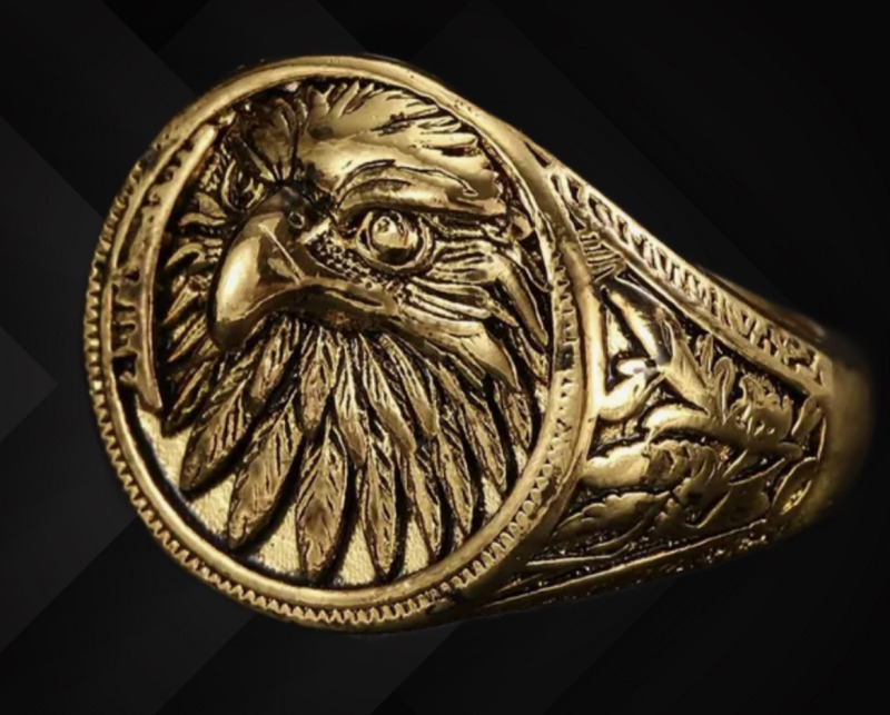 Vintage Eagle Ring Copper High Relief Eagle Head with Feather & Floral Motifs Bold Statement Size 13