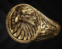 Vintage Eagle Ring Copper High Relief Eagle Head with Feather & Floral Motifs Bold Statement Size 13