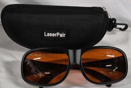 As New Adult Laser Safety Glasses with Case 6" wide