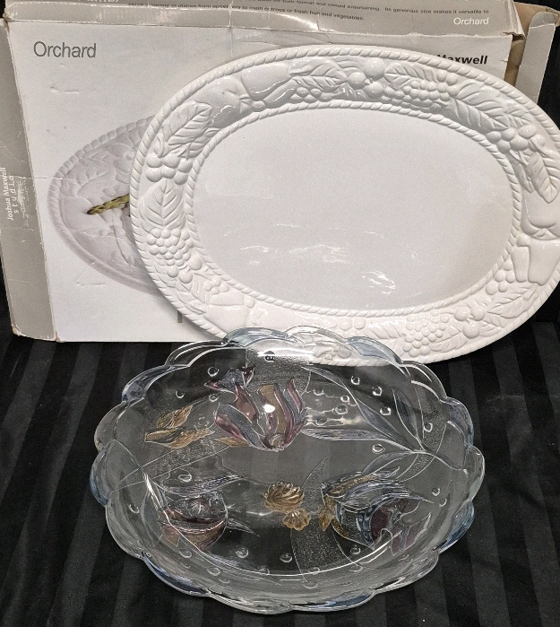 2 Great Entertaining Platters - Joshua Maxwell Oval 18" Long & Circular Glass 15" Diameter