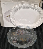 2 Great Entertaining Platters - Joshua Maxwell Oval 18" Long & Circular Glass 15" Diameter