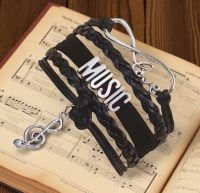 Music Letter Handmade Leather Braided Bracelet 7 - 8.5 inch with extender Lobster clasp