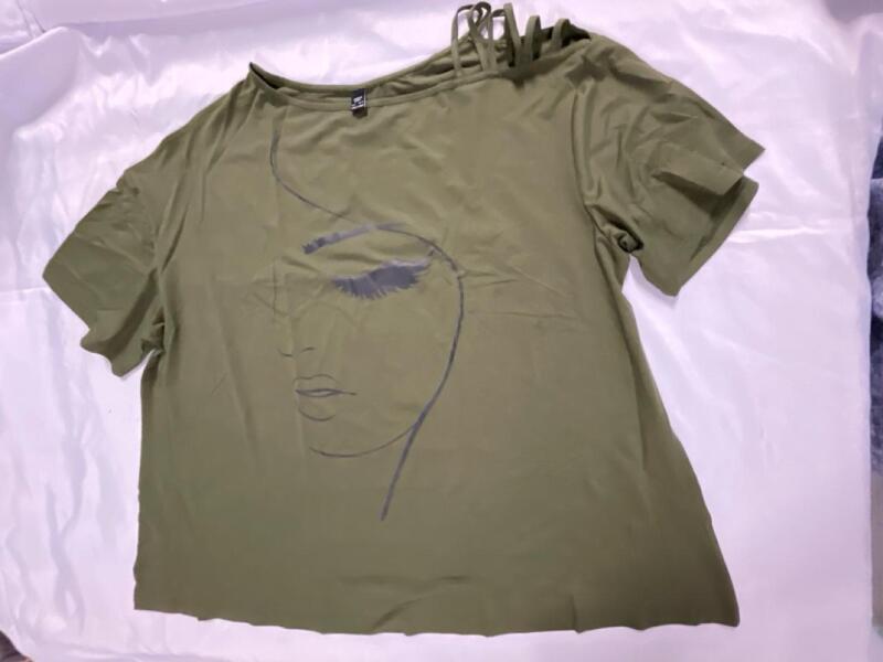 New Sz 5XL Ladies Graphic T-shirt with Strappy detail on Shoulder