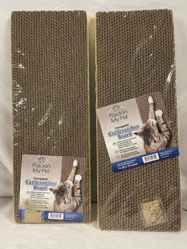 2 New Cardboard Cat Scratching Boards with Catnip 7&rdquo; x 20&rdquo; x 0.75&rdquo;