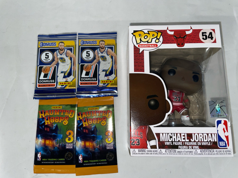 New #54 Funko Pop Michael Jordan 4&rdquo; Vinyl Figure | NBA Cards: 2 Donruss 5pack | 2 Panini 3pack