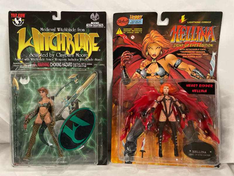 2 New 6&rdquo; Vinyl Figures | Medieval Witchblade with Armor, Weapons & Stand | Lightning Comics Hellina Light Up Eyes Edition