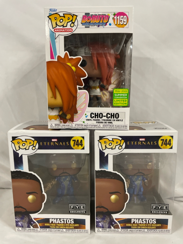 3 New | Funko Pops #1159 Boruto CHO-CHO | #744 Marcel PHASTOS x 2 Vinyl Figures | 4" Tall