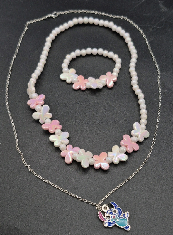 New DISNEY STITCH Necklace + Butterfly Nracelet & Necklace Set
