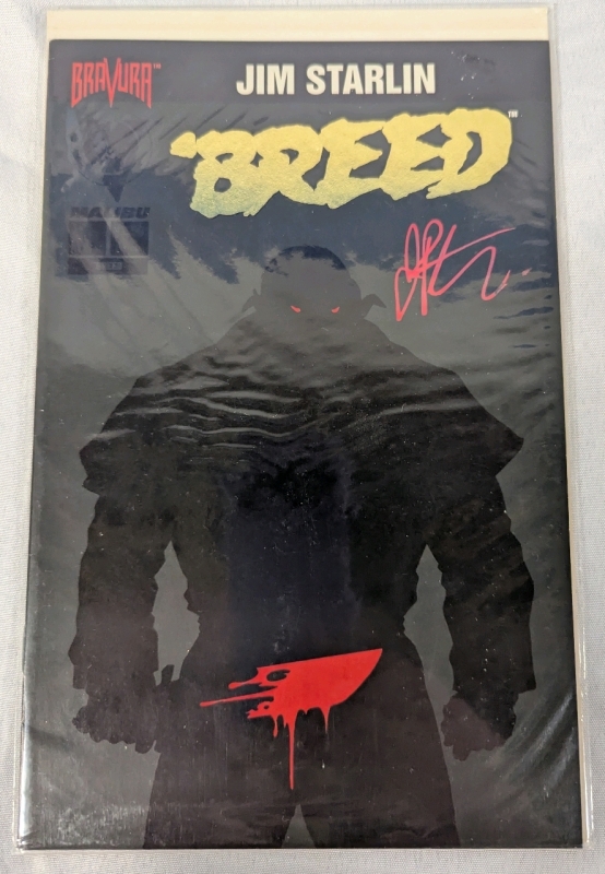 Signed Vintage Bravura Comics "Breed" Issue #1 Gold Foil Edition. Signed by Jim Starlin. Comic is Bagged and Boarded.
