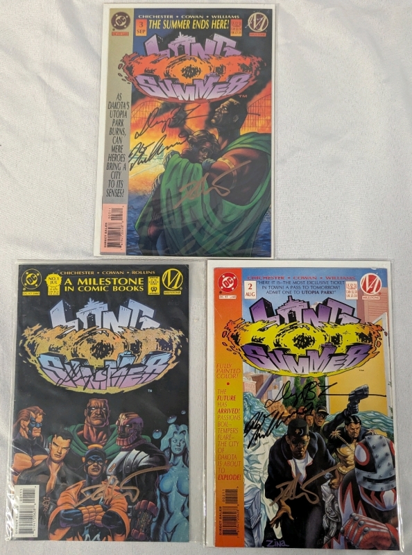 3 Signed Vintage DC Comics "Long Hot Summer" Issues 1-3. Signatures from Chichester, Cowan & Williams. All Comics are Bagged and Issues #2 & #3 are Boarded.