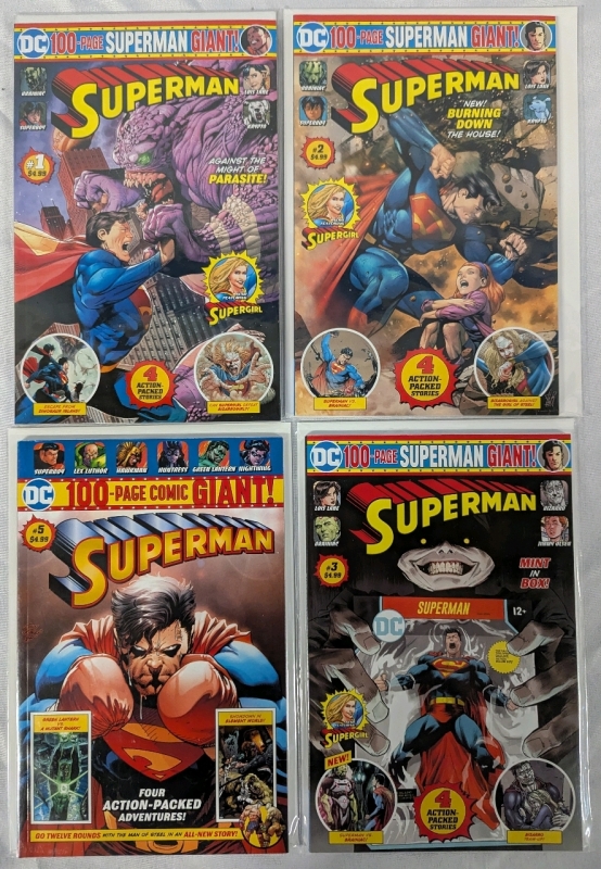 4 DC 100 Page Superman Giant Comics. Issues 1,2,3&5. All Comics are Bagged and Boarded.