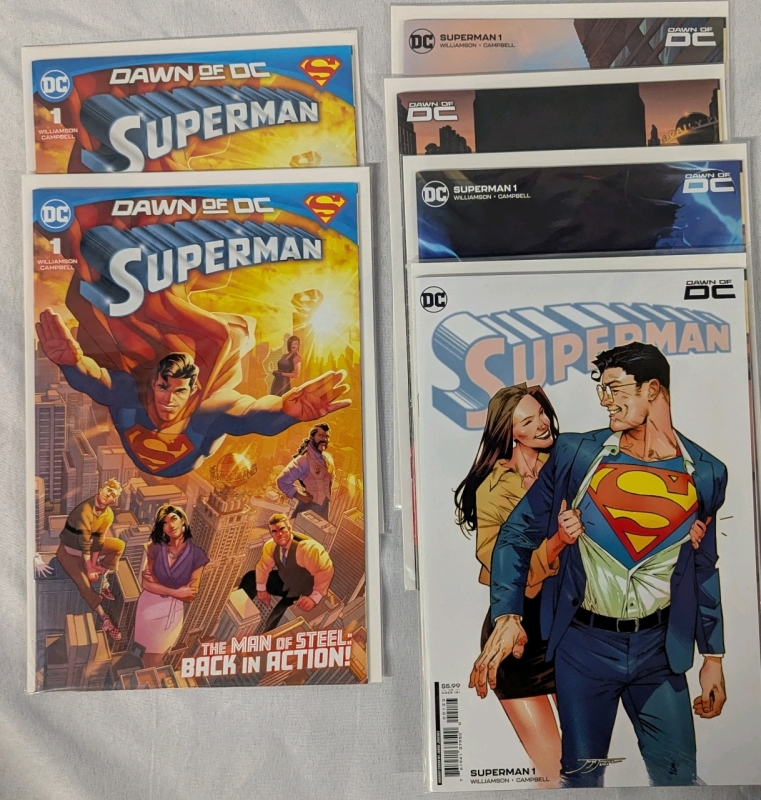 6 Copies of Dawn of DC Superman Issue #1. 4 Varient Covers. All Comics are Bagged and Boarded