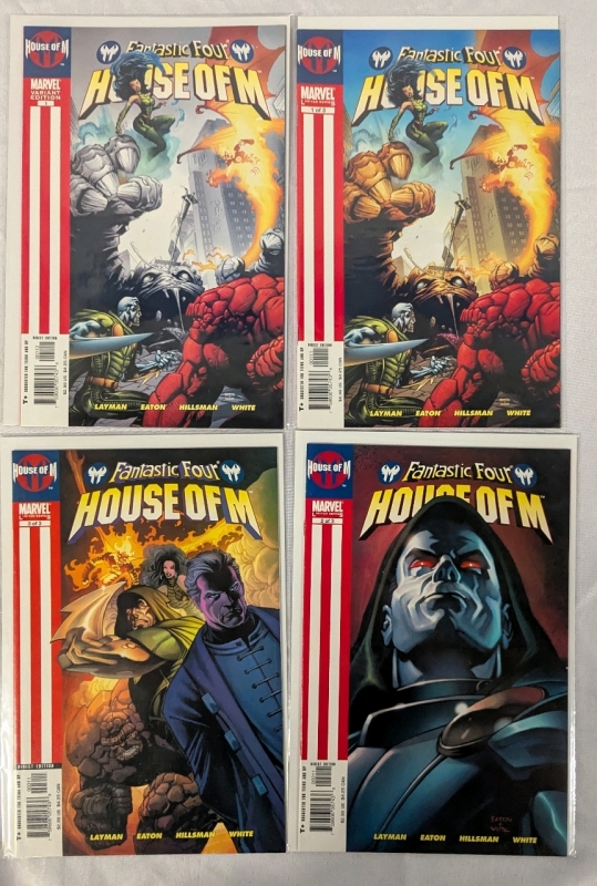 4 Marvel Fantastic Four "House of M" Limited Run Comics. Variety Cover with All Three Issues. All Comics are Bagged and Boarded