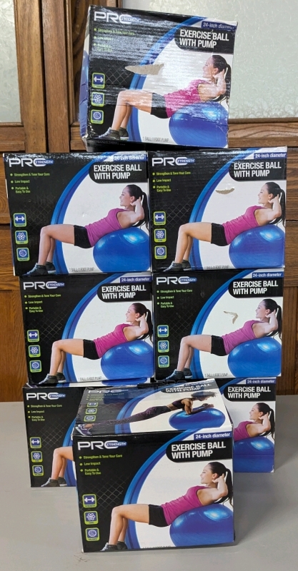 8 New Exercise Balls with Pumps. Balls have 24" Diameter when Filled